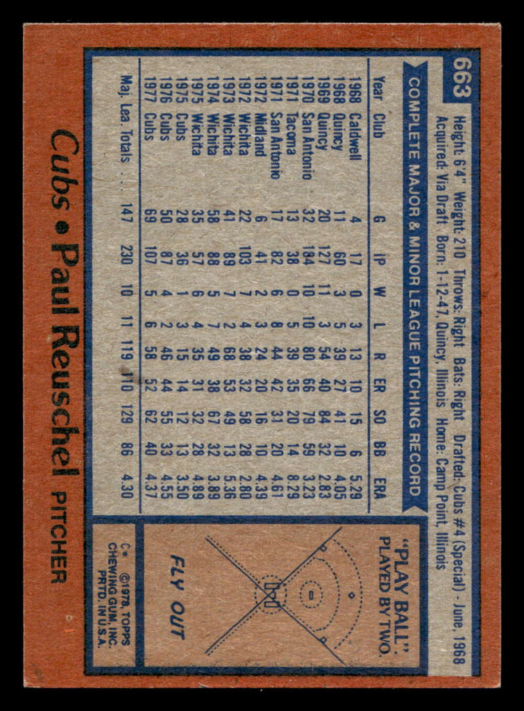 1978 Topps #663 Paul Reuschel Ex-Mint 