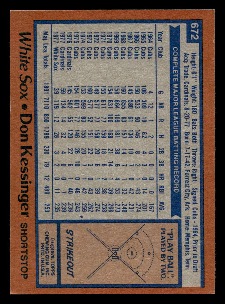 1978 Topps #672 Don Kessinger Near Mint  ID: 521706
