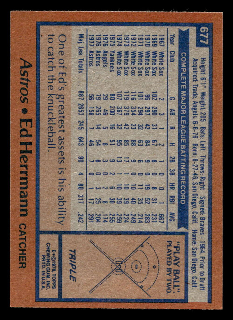 1978 Topps #677 Ed Herrmann Near Mint+  ID: 521726