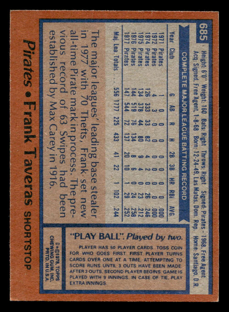 1978 Topps #685 Frank Taveras Ex-Mint 