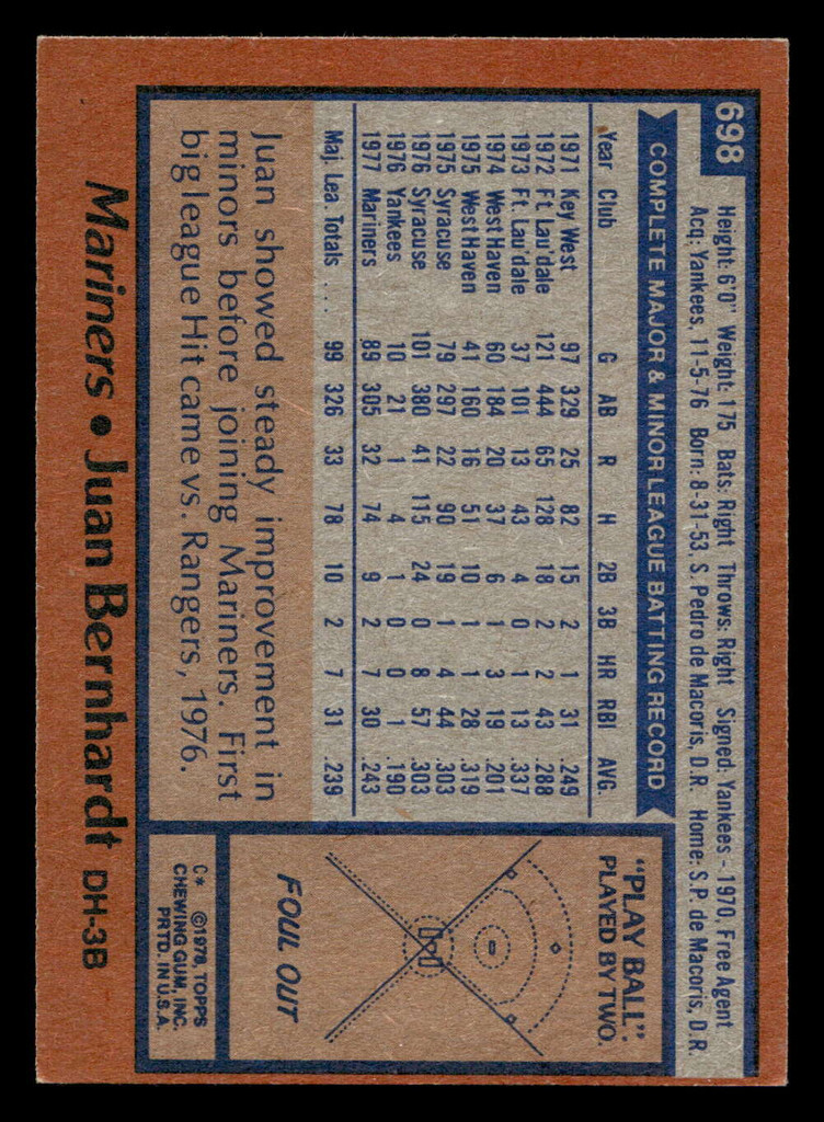 1978 Topps #698 Juan Bernhardt Ex-Mint 