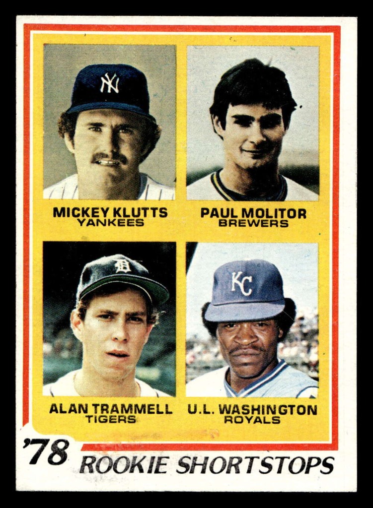 1978 Topps #707 Mickey Klutts/Paul Molitor/Alan Trammell/U.L. Washington Rookie Shortstops Near Mint RC Rookie  ID: 521847