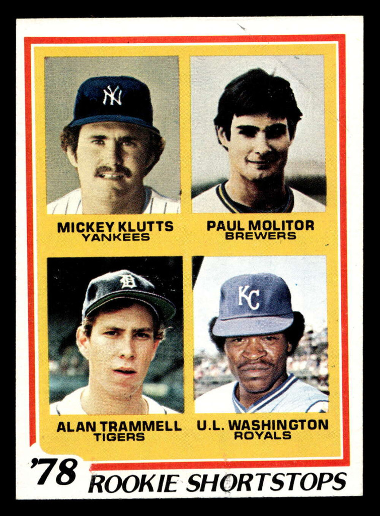 1978 Topps #707 Mickey Klutts/Paul Molitor/Alan Trammell/U.L. Washington Rookie Shortstops VG-EX RC Rookie  ID: 521848