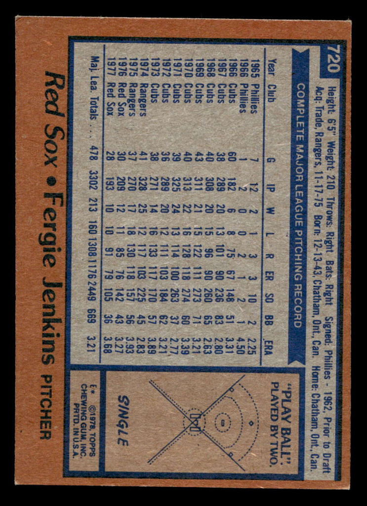 1978 Topps #720 Fergie Jenkins Ex-Mint  ID: 521899