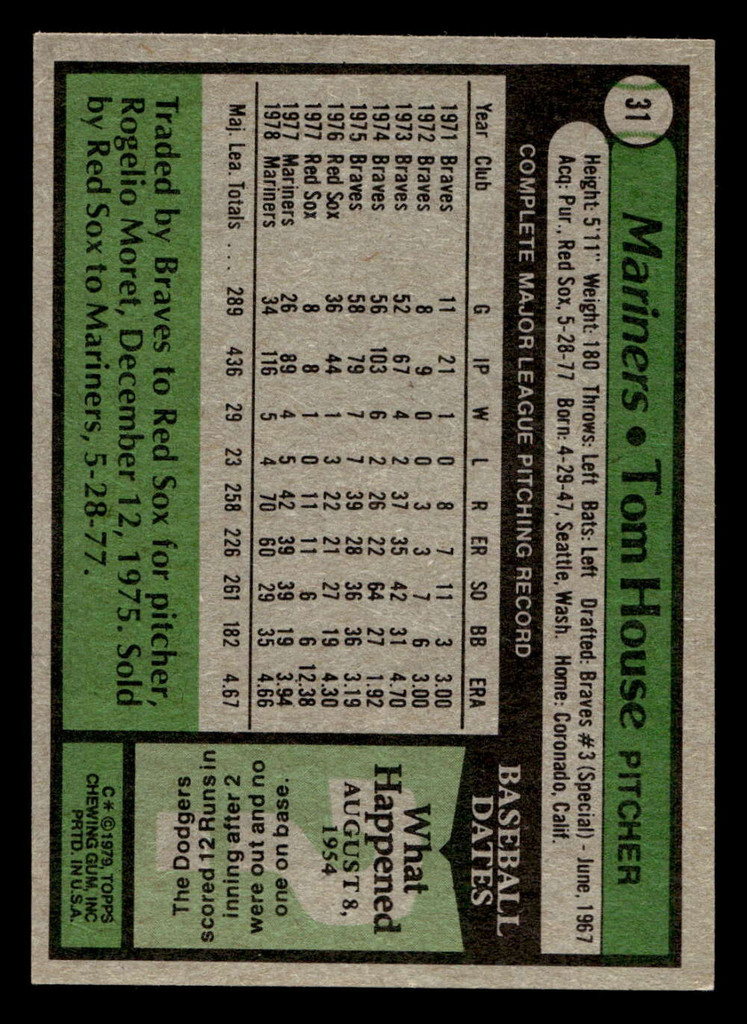 1979 Topps #31 Tom House DP Near Mint  ID: 521957