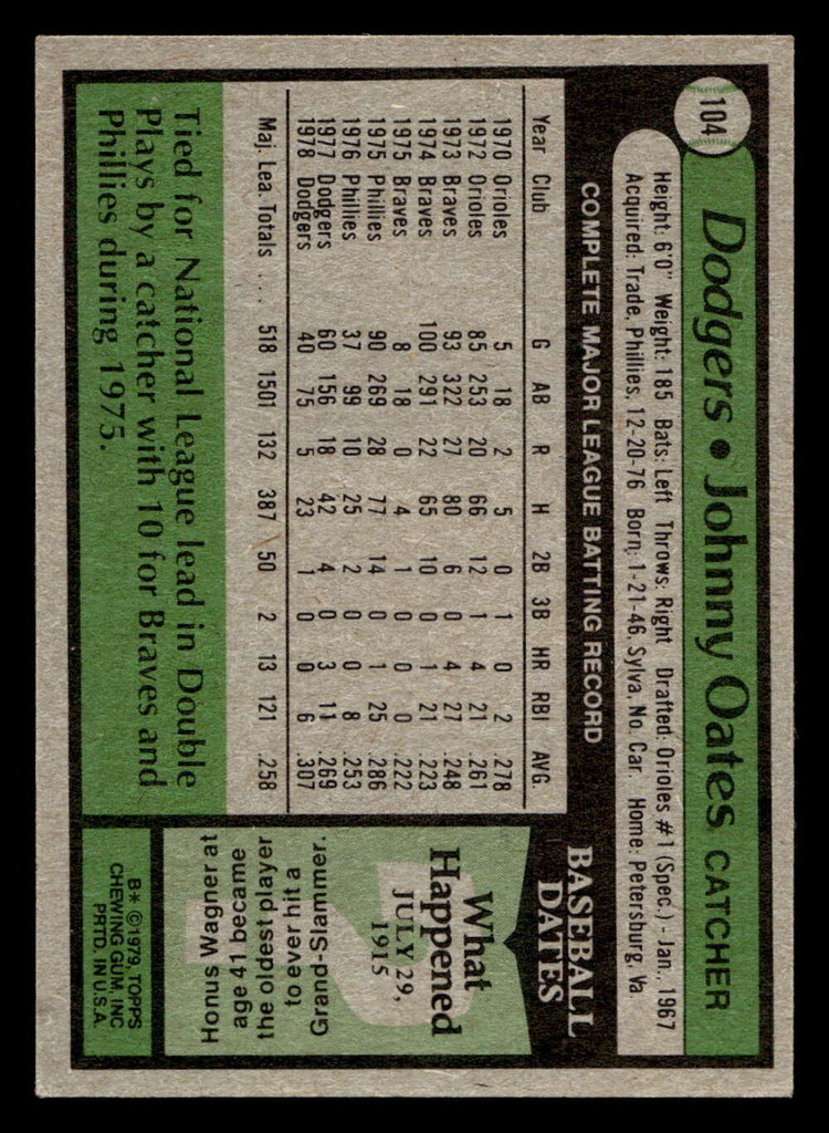 1979 Topps #104 Johnny Oates DP Near Mint  ID: 522030
