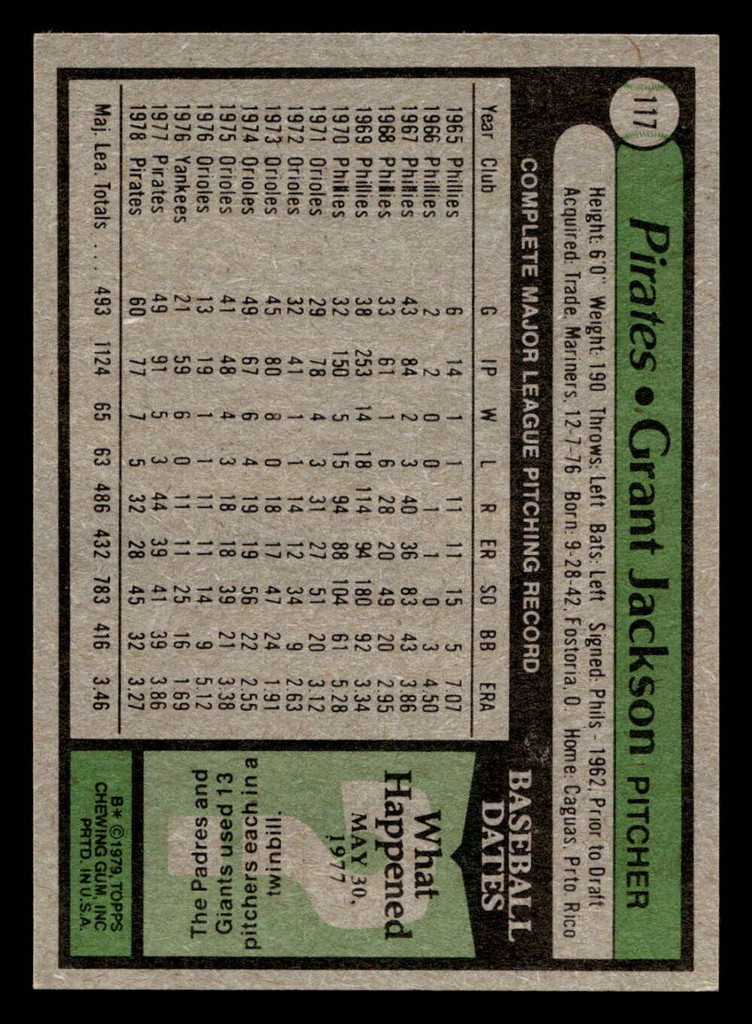 1979 Topps #117 Grant Jackson Near Mint  ID: 522043