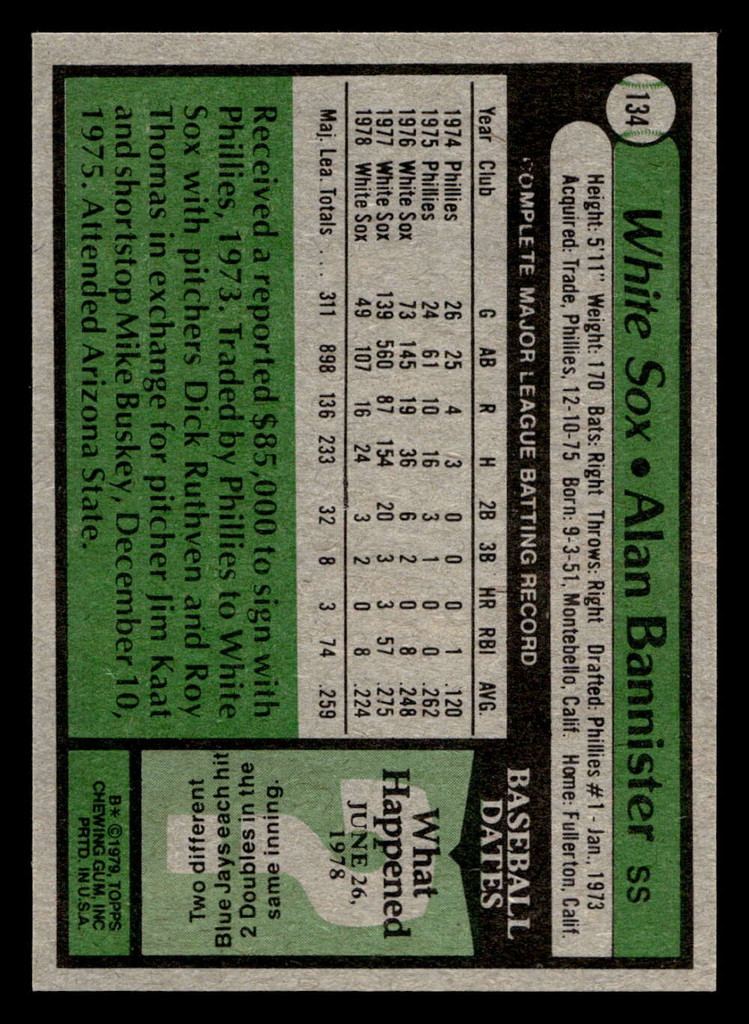 1979 Topps #134 Alan Bannister Near Mint+  ID: 522060