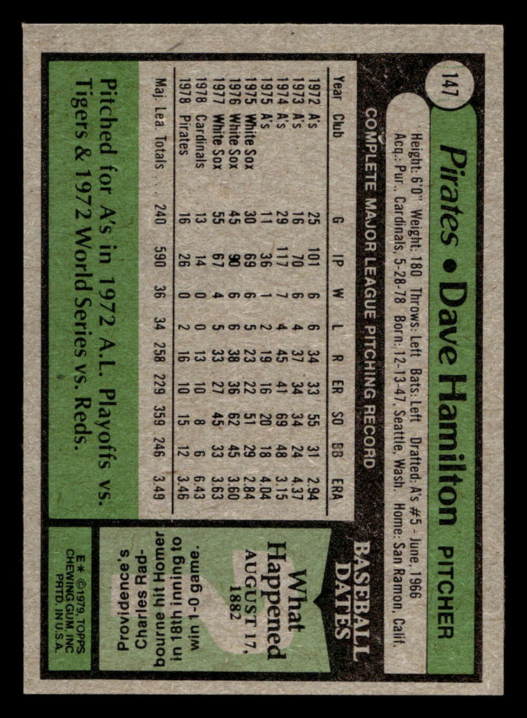 1979 Topps #147 Dave Hamilton Near Mint  ID: 522073