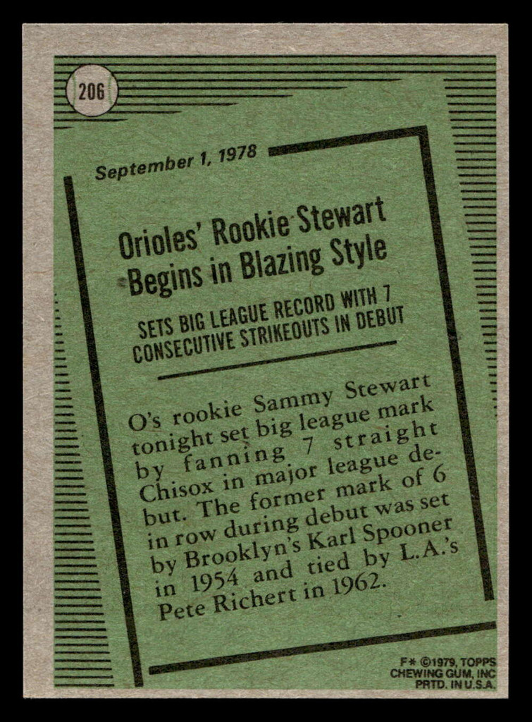 1979 Topps #206 Sammy Stewart RB Near Mint  ID: 522132