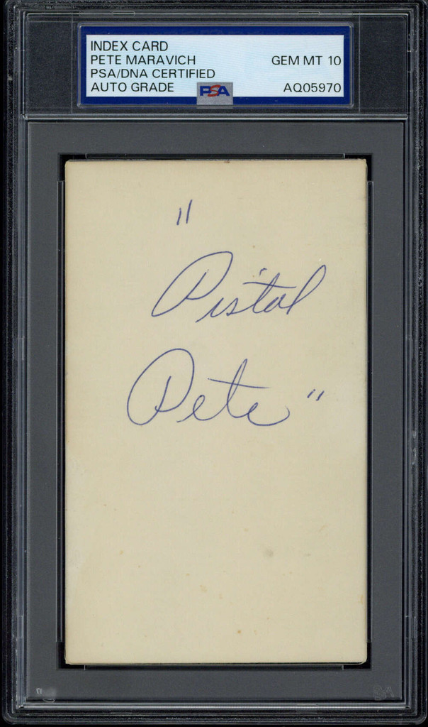 Pistol Pete Maravich Index Card Signed Auto PSA/DNA Slab PSA 10 GEM MINT