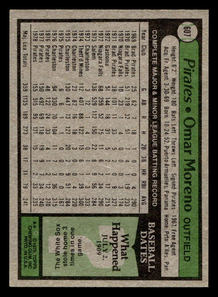 1979 Topps #607 Omar Moreno Ex-Mint 