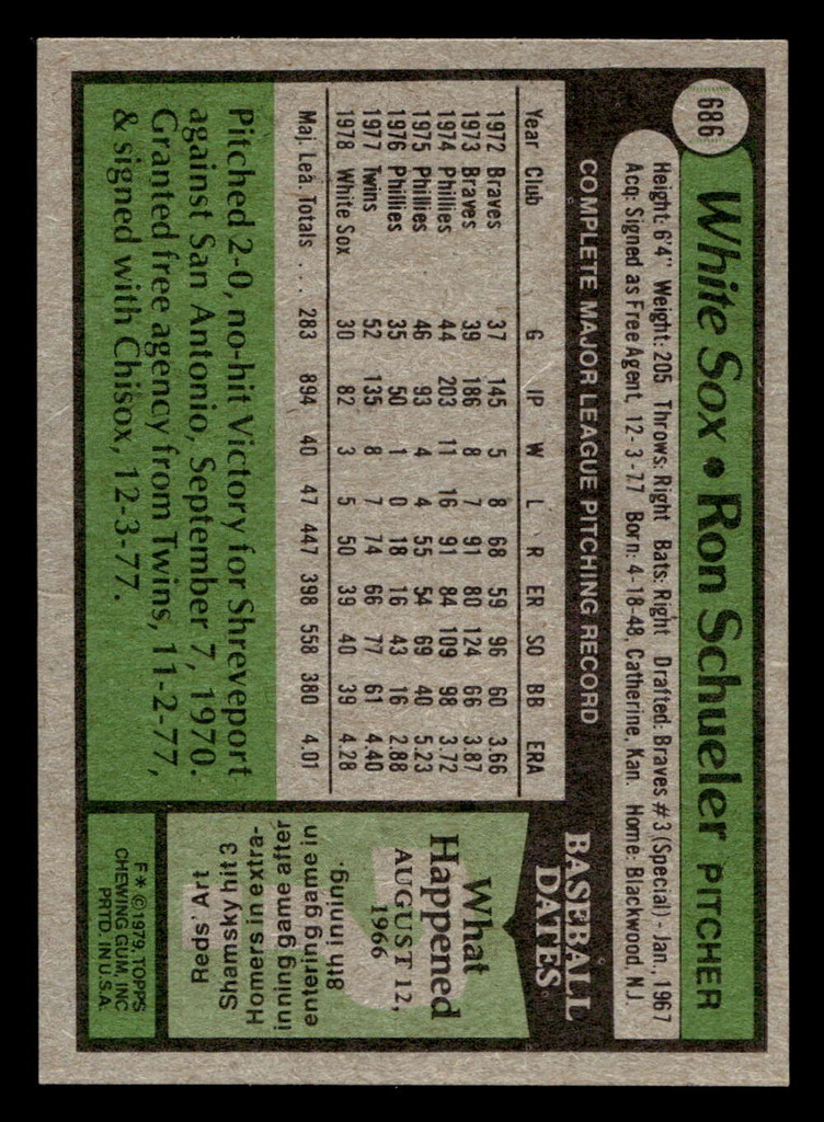 1979 Topps #686 Ron Schueler DP Near Mint  ID: 522653