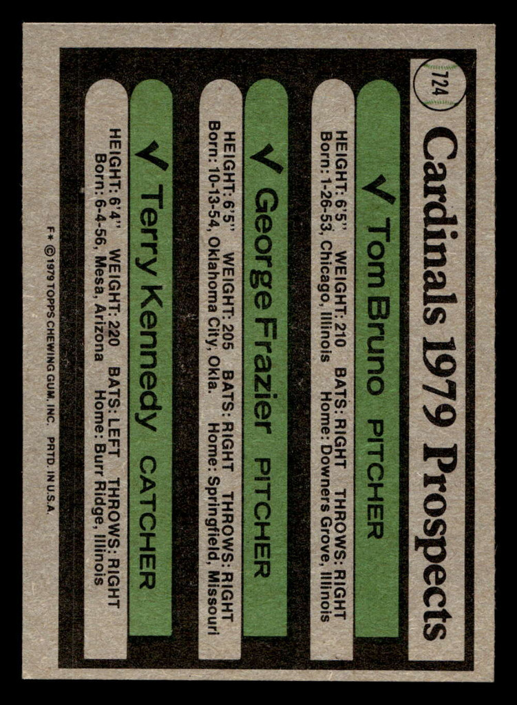 1979 Topps #724 Tom Bruno/George Frazier/Terry Kennedy Cardinals Prospects Ex-Mint RC Rookie 