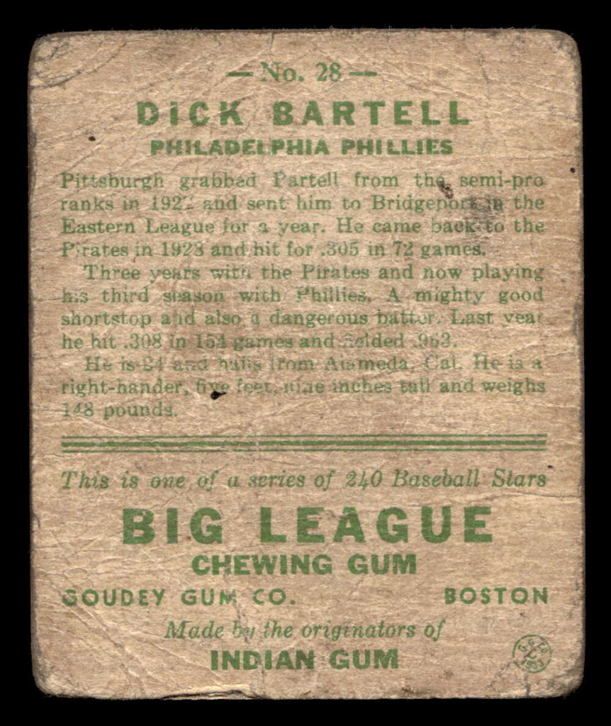 1933 Goudey #28 Dick Bartell Poor RC Rookie 