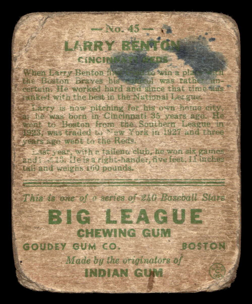 1933 Goudey #45 Larry Benton Poor 