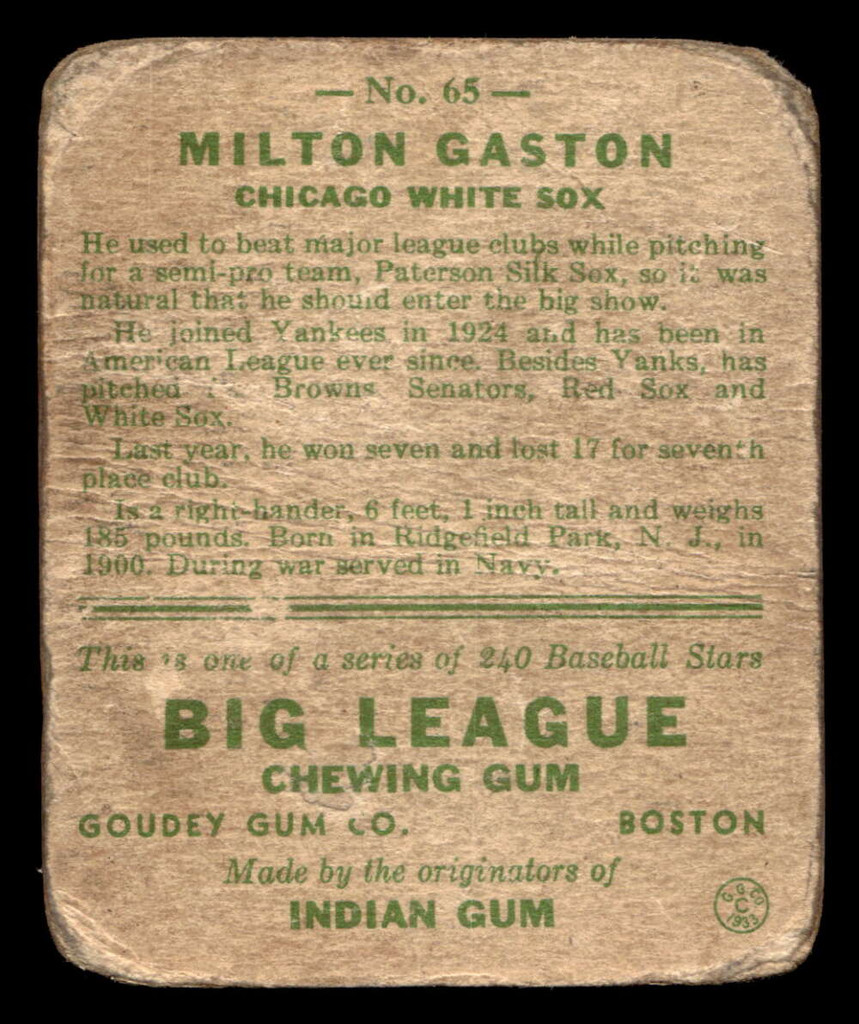 1933 Goudey #65 Milton Gaston Poor RC Rookie  ID: 522708