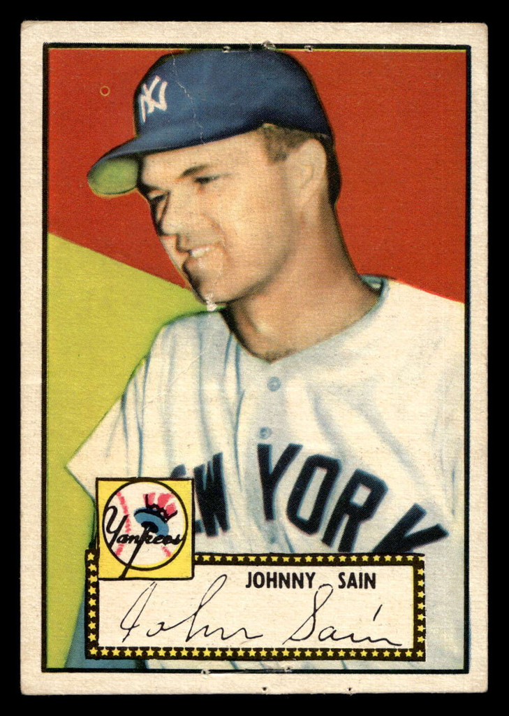 1952 Topps #49 Johnny Sain Poor Yankees Red Back