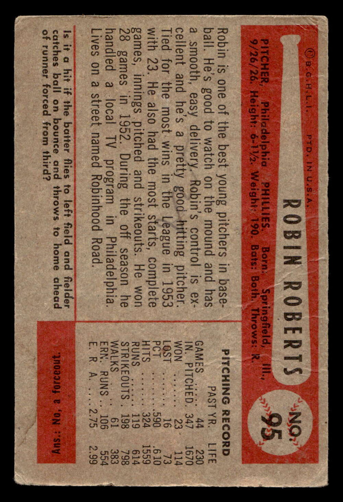 1954 Bowman #95 Robin Roberts G-VG crease 