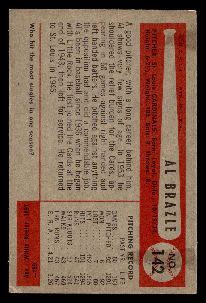 1954 Bowman #142 Al Brazle Excellent 