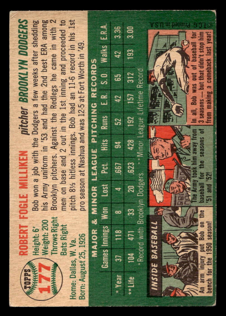 1954 Topps #177 Bob Milliken Excellent  ID: 522793
