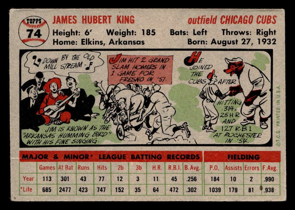 1956 Topps #74 Jim King Grey Backs Excellent+ RC Rookie Gray Back 
