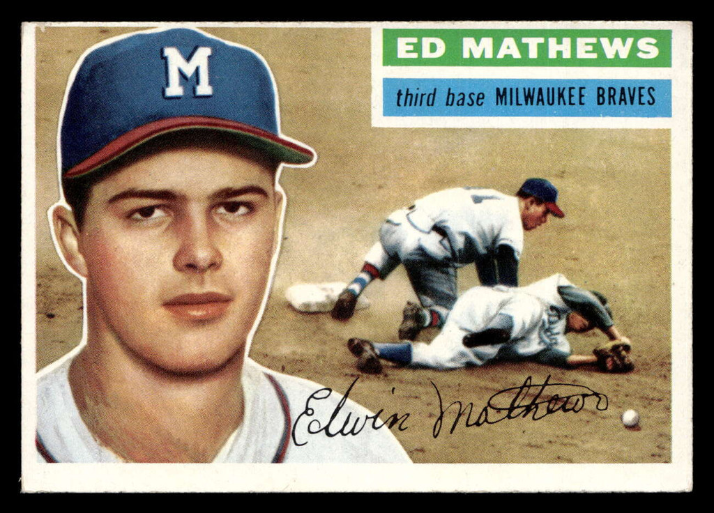 1956 Topps #107 Eddie Mathews Grey Backs VG-EX White Back 