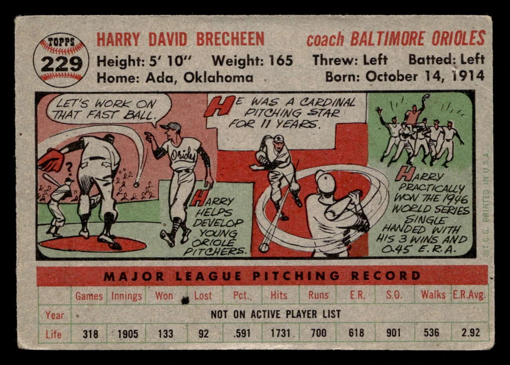 1956 Topps #229 Harry Brecheen Very Good  ID: 522905
