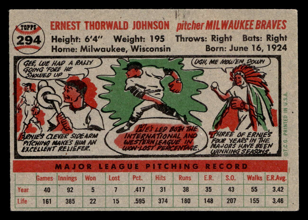 1956 Topps #294 Ernie Johnson Excellent  ID: 522921