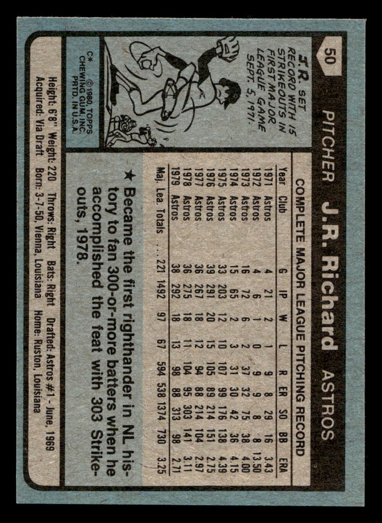 1980 Topps #50 J.R. Richard Ex-Mint 