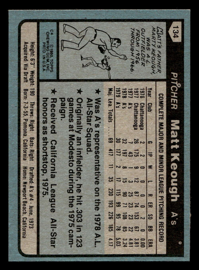 1980 Topps #134 Matt Keough Near Mint+ 