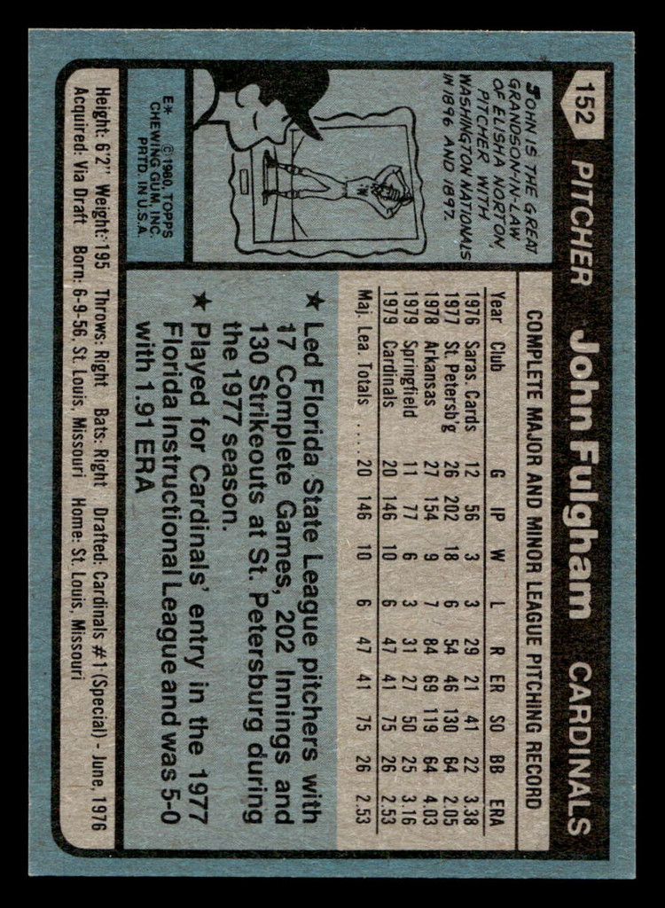 1980 Topps #152 John Fulgham Near Mint+ RC Rookie 
