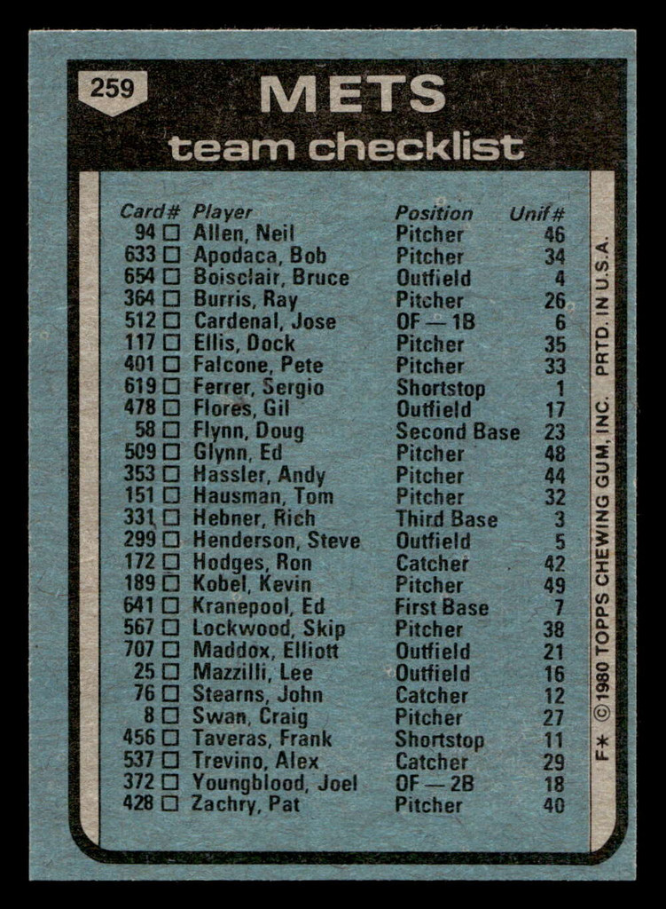 1980 Topps #259 Joe Torre MG Near Mint+ 
