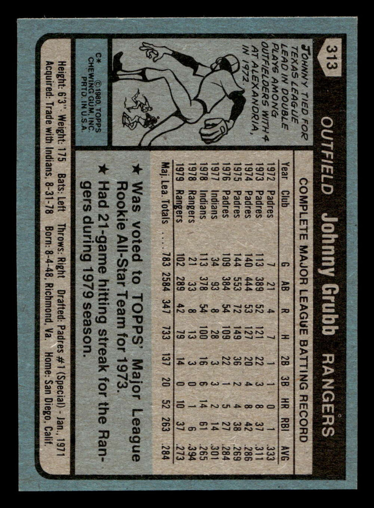 1980 Topps #313 Johnny Grubb Near Mint 