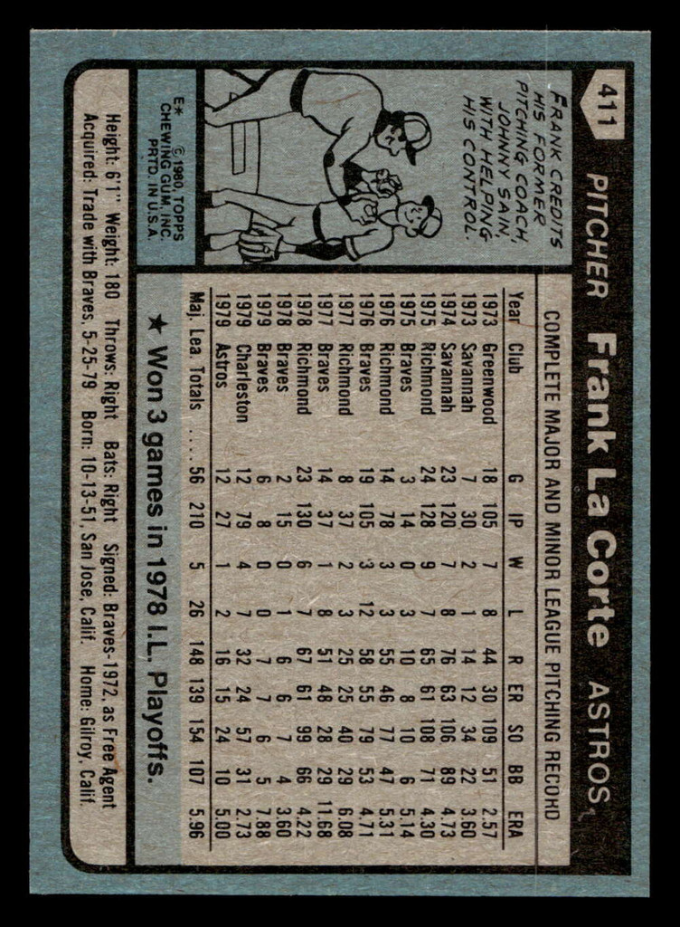 1980 Topps #411 Frank LaCorte Near Mint+ 