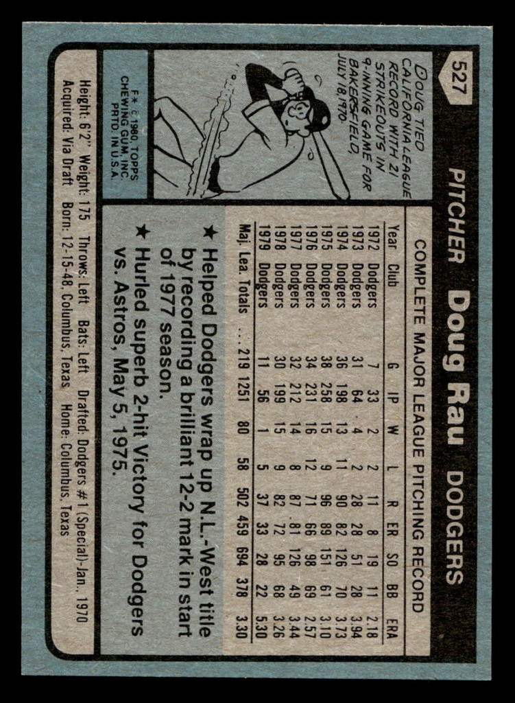1980 Topps #527 Doug Rau DP Ex-Mint 