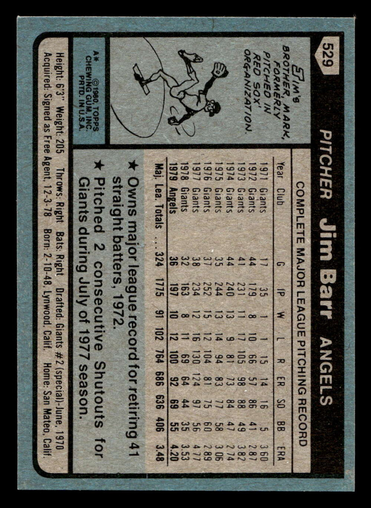 1980 Topps #529 Jim Barr Near Mint 