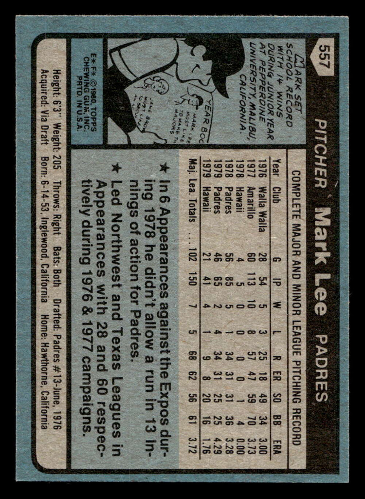 1980 Topps #557 Mark Lee Near Mint+ 