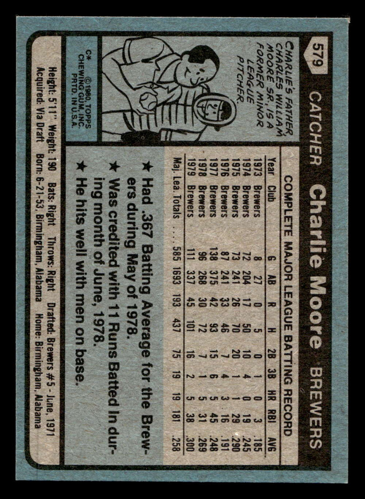1980 Topps #579 Charlie Moore Near Mint 