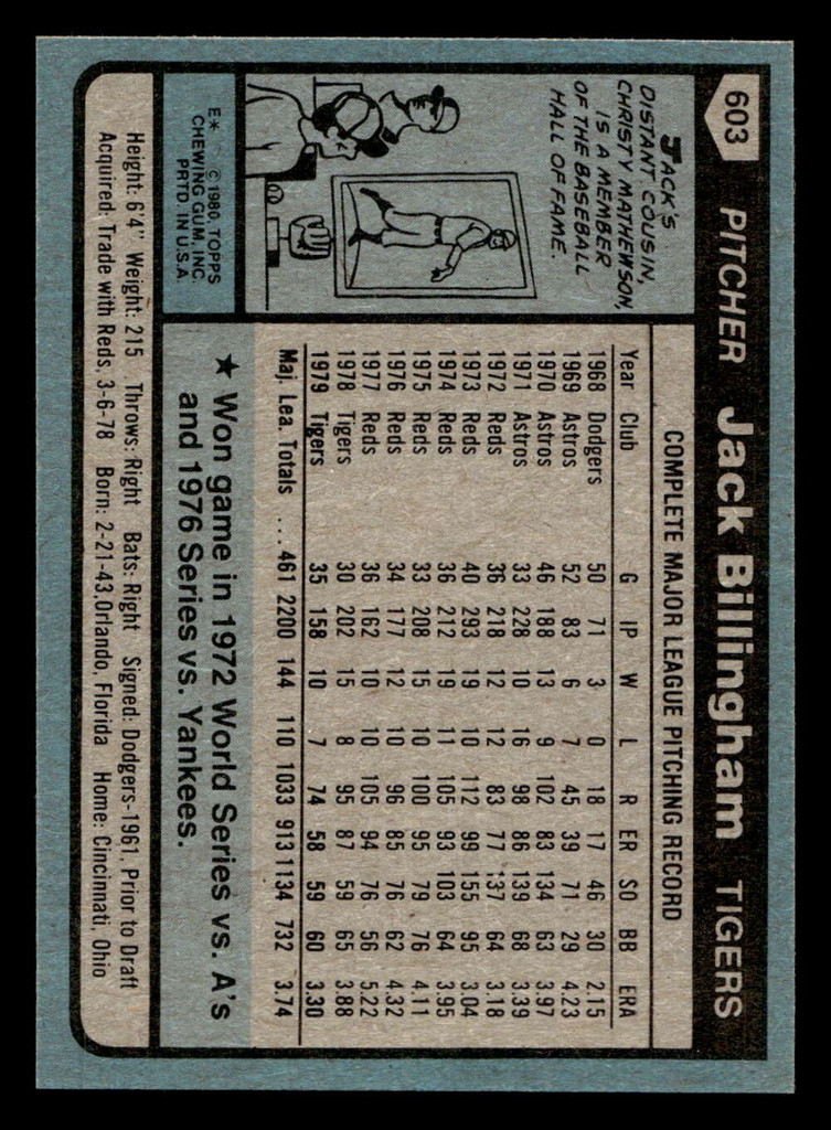1980 Topps #603 Jack Billingham DP Near Mint 