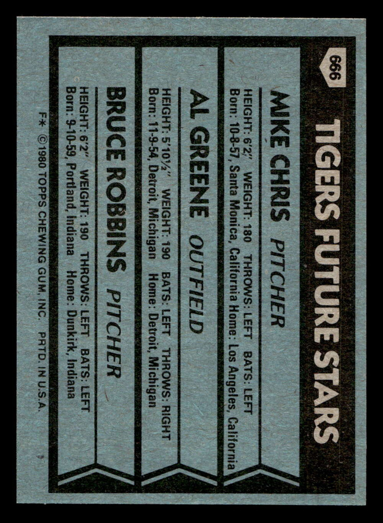 1980 Topps #666 Mike Chris/Al Greene/Bruce Robbins Tigers Future Stars Near Mint+ RC Rookie 