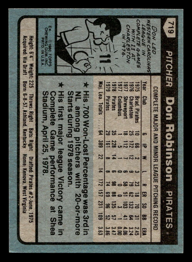 1980 Topps #719 Don Robinson Near Mint 