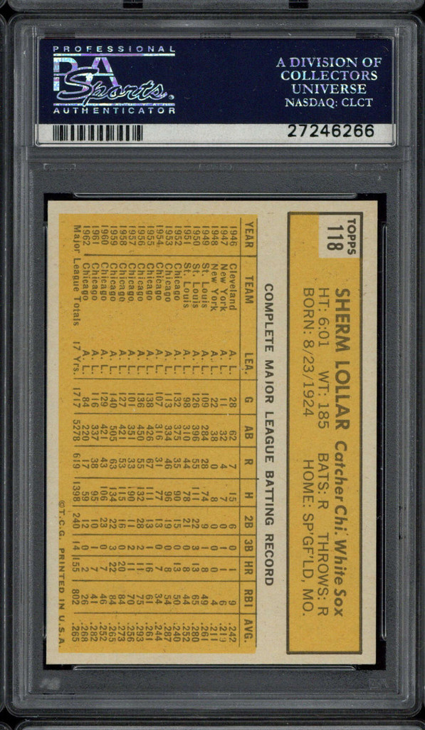 1963 Topps #118 Sherm Lollar White Sox PSA 8pd NM-Mint