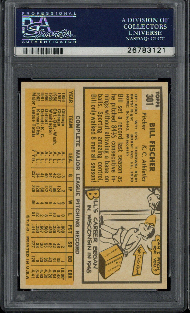 1963 Topps #301 Bill Fischer PSA 7 Near Mint