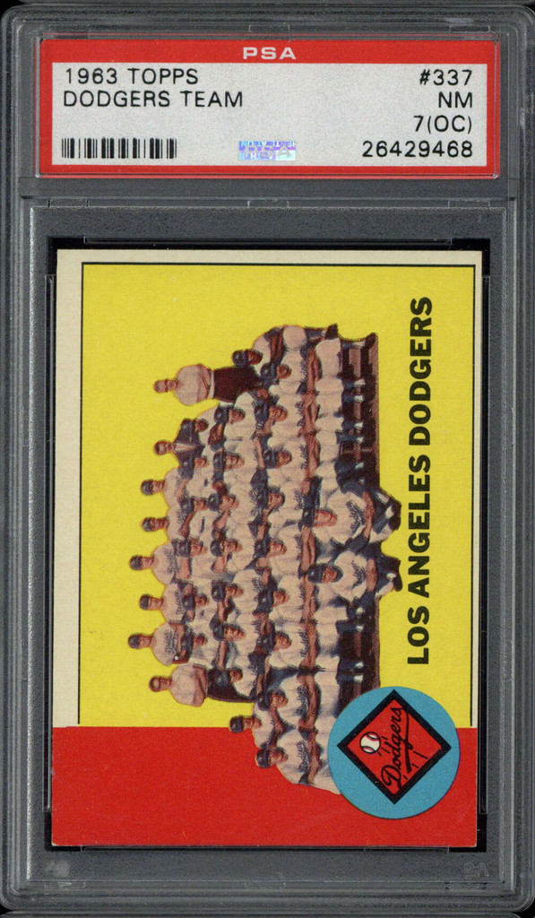 1963 Topps #337 Team Card Los Angeles Dodgers PSA 7oc Near Mint