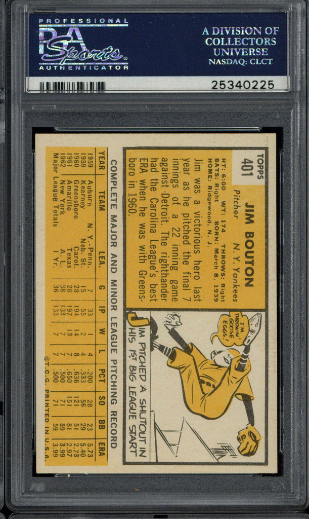 1963 Topps #401 Jim Bouton Yankees PSA 5 EX