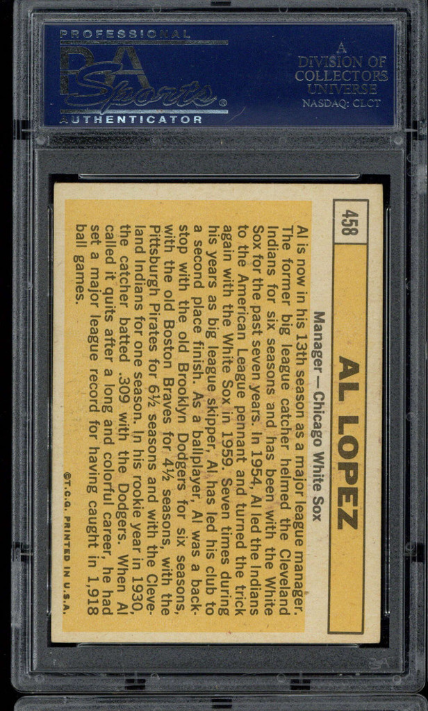 1963 Topps #458 Al Lopez White Sox PSA 5 EX