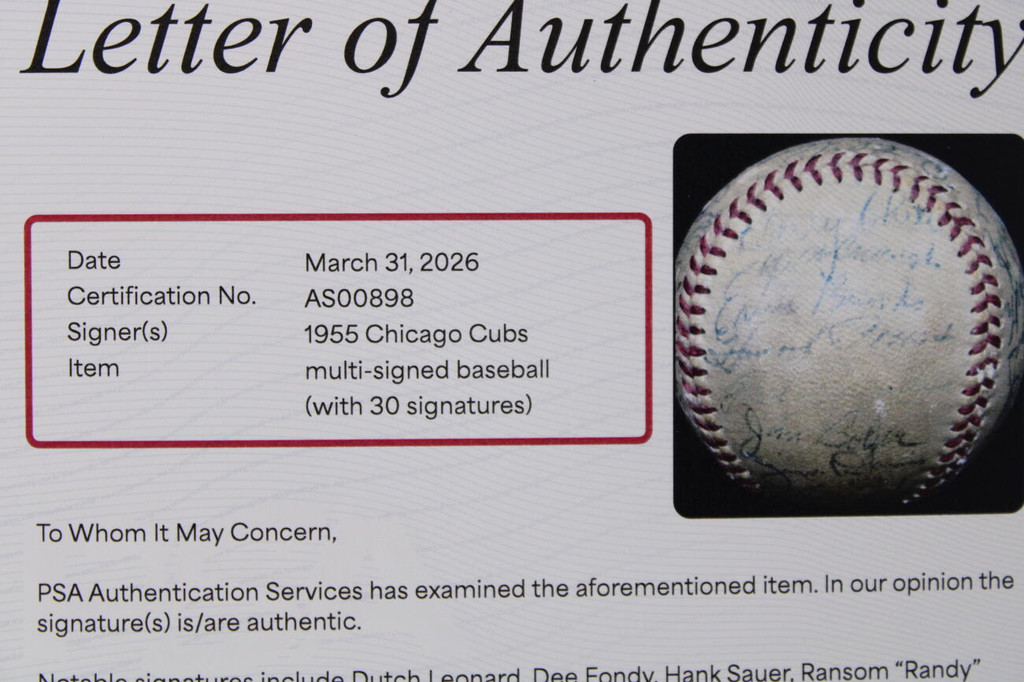 Ernie Banks Baseball Signed PSA/DNA Letter 1955 Chicago Cubs Team Ball 30 Autographs