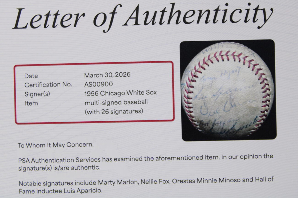 Nellie Fox Minoso Aparicio Baseball Signed PSA/DNA Letter 1956 White Sox Team 26 Autographs