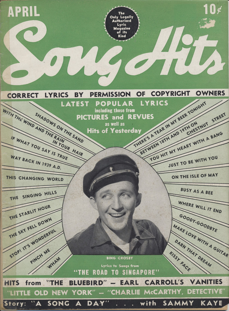 1940 April Song Hits Magazine  Bing Crosby on Cover  sku37249